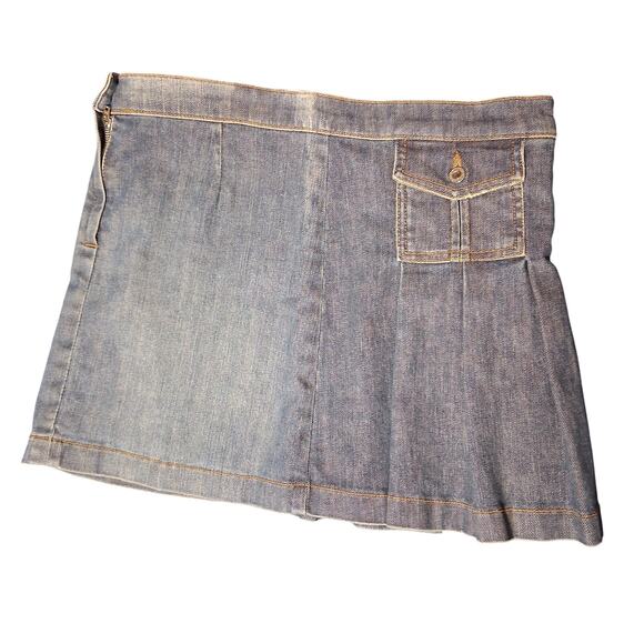 Y2K Juicy Couture Pleated Mini Skirt ONE SIDE HAS FADING Denim Front Pockets - Picture 5 of 11